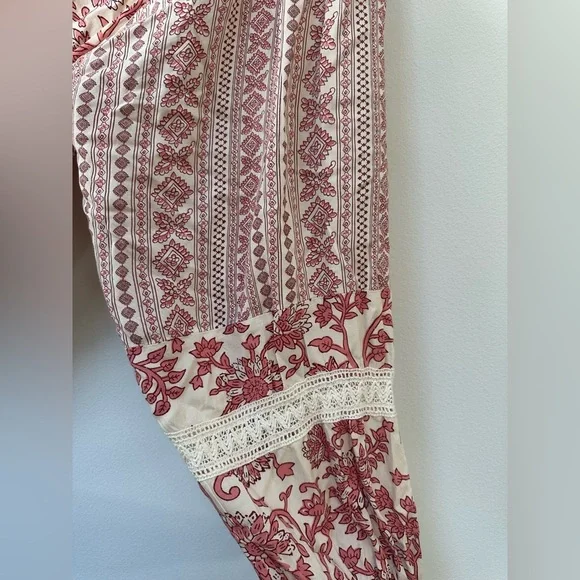 Sincerely Jules Red and Cream Long Sleeve Dress Cottagecore Boho - Picture 7 of 9